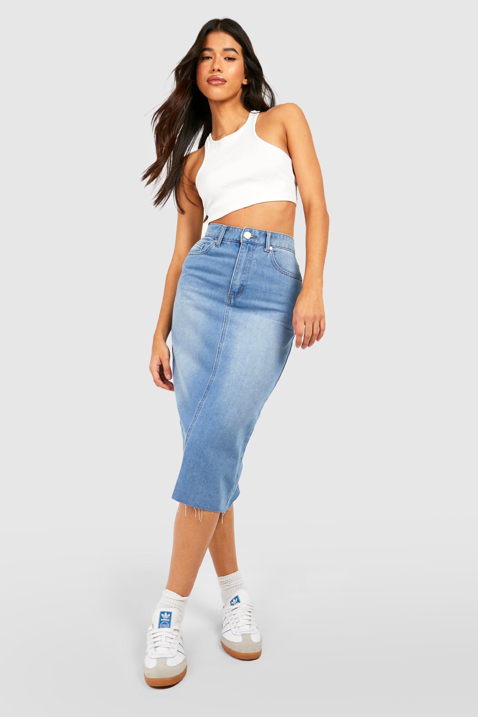 Tall High Waist Midi Denim Skirt